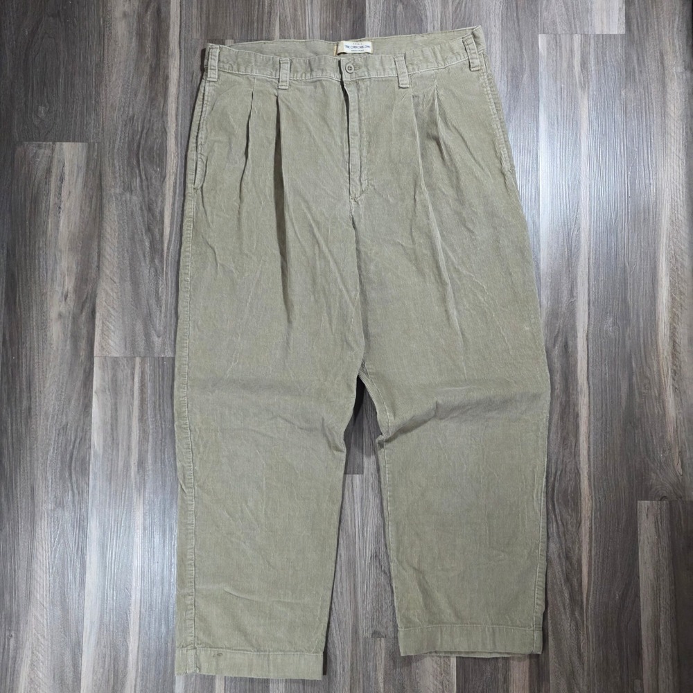 Cherokee Mens Khaki Corduroy Pleated Pants 40x30 Tan Cotton FA99-2 Vintage Style
